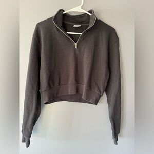 TNA Black Cropped Quarter-Zip AIRY AF Sweatshirt